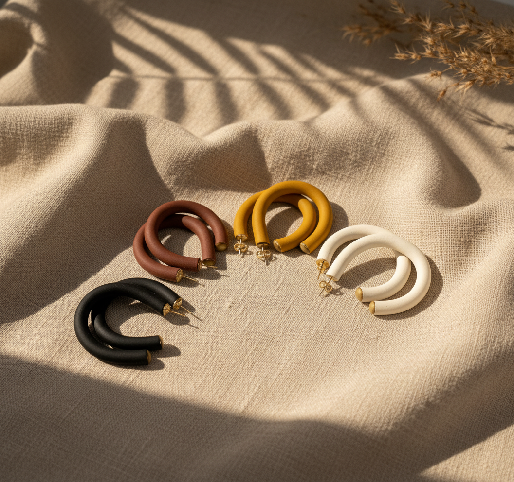 Earthy Hoops - Handcrafted polymer clay earrings that blend style and comfort. These lightweight hoops offer natural elegance and are perfect for any outfit.