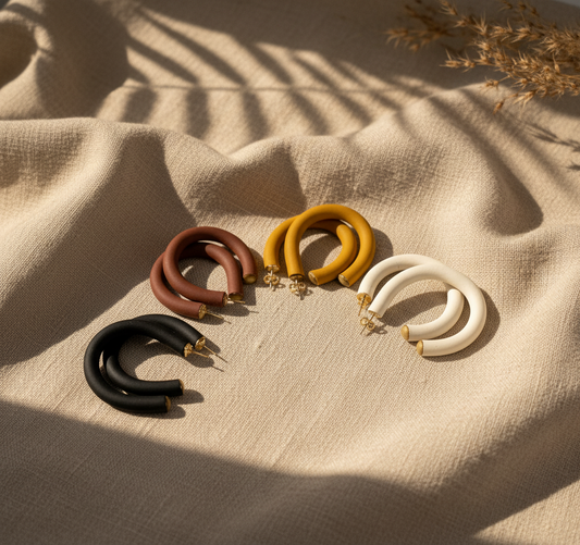 Earthy Hoops - Handcrafted polymer clay earrings that blend style and comfort. These lightweight hoops offer natural elegance and are perfect for any outfit.