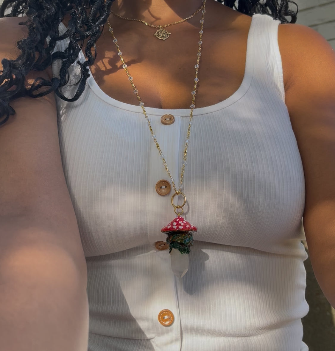 Mossy Quartz Mushroom Necklace