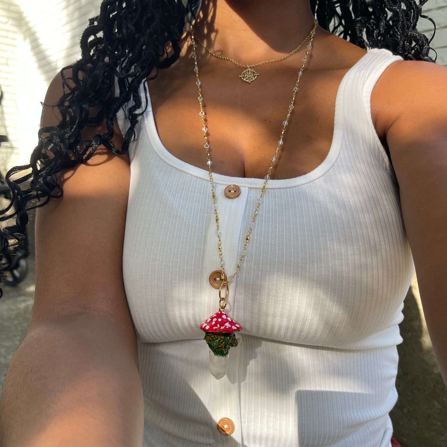 Mossy Quartz Mushroom Necklace