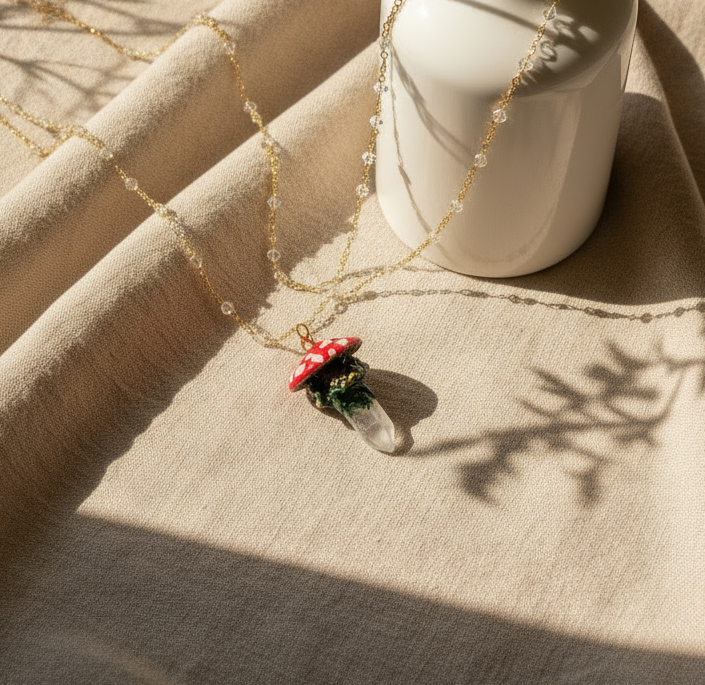 Mossy Quartz Mushroom Necklace