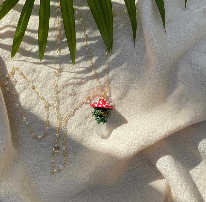 Mossy Quartz Mushroom Necklace