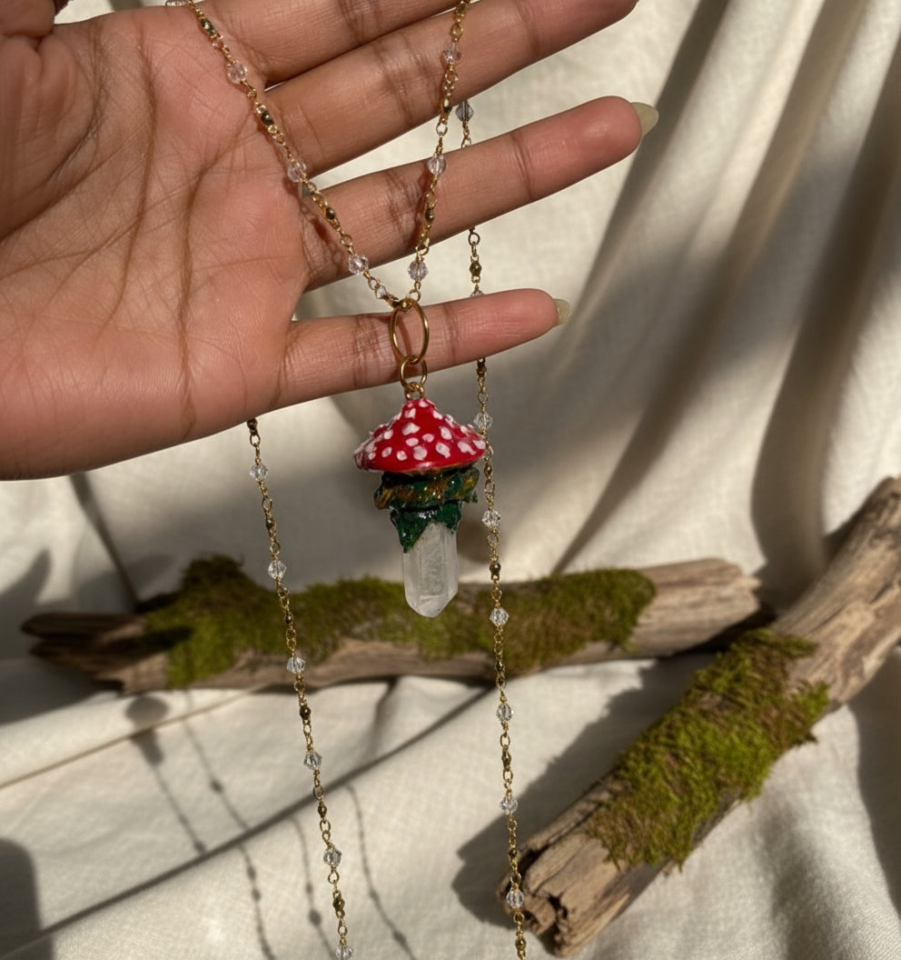Mossy Quartz Mushroom Necklace