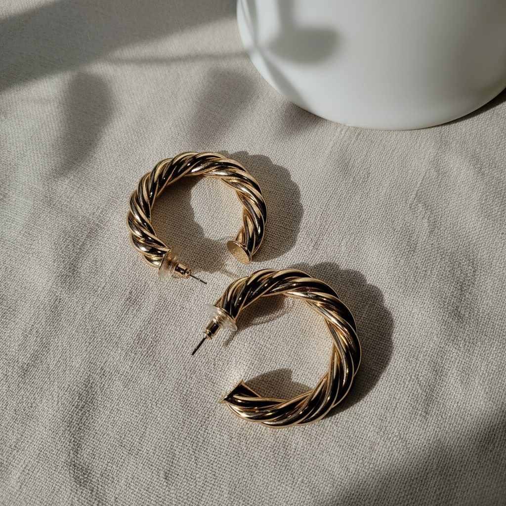 Twisted Gold Hoop Earrings