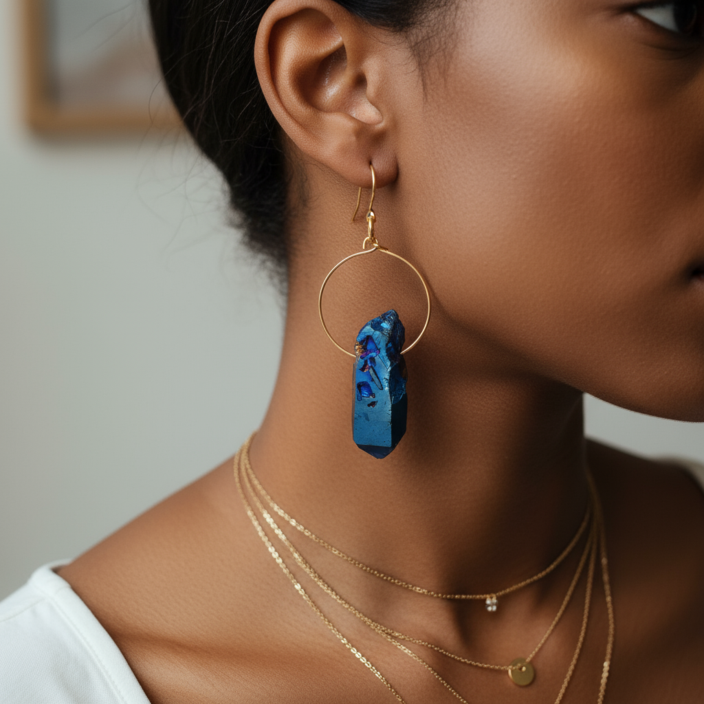 Blue Quartz Hoop Earring