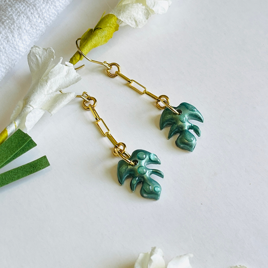 Mini Monstera Leaf Earrings