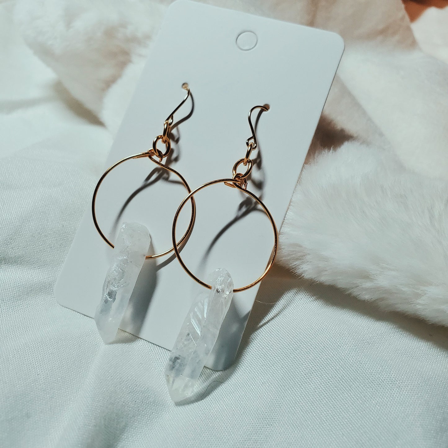 Quartz Hoop Earring - Stunning handcrafted earring with 18k gold-plated metal and raw quartz; lightweight and perfect for layering.