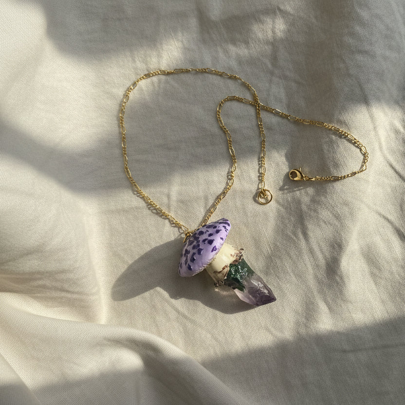 Amethyst Crystal Mushroom Necklace