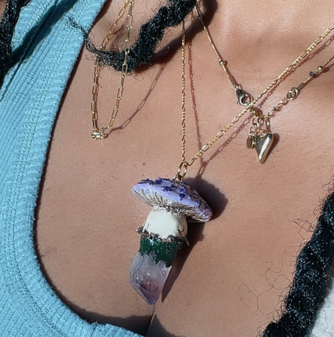 Amethyst Crystal Mushroom Necklace