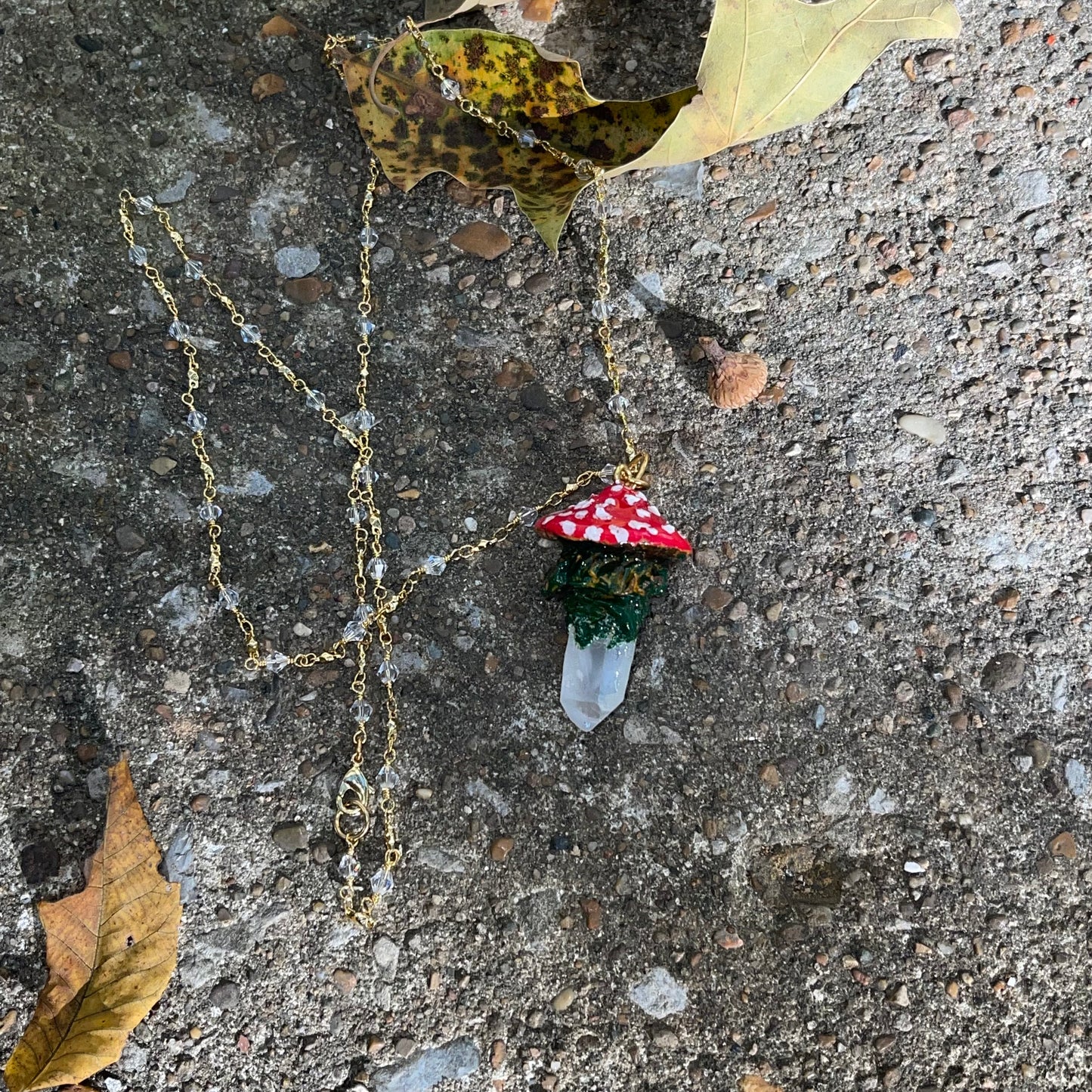 Mossy Quartz Mushroom Necklace