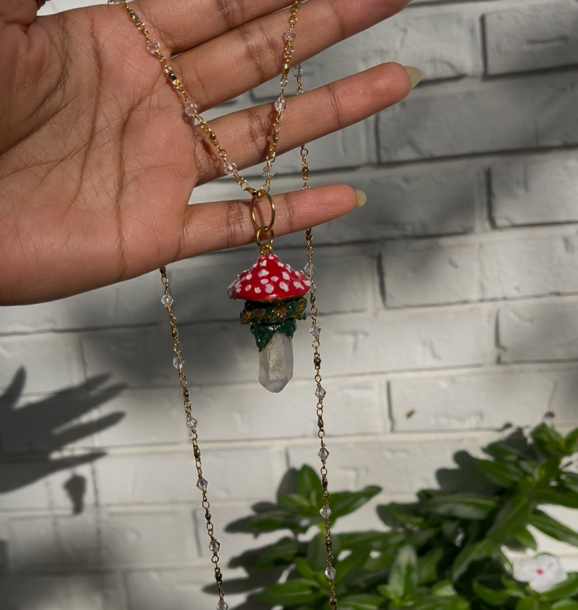 Mossy Quartz Mushroom Necklace