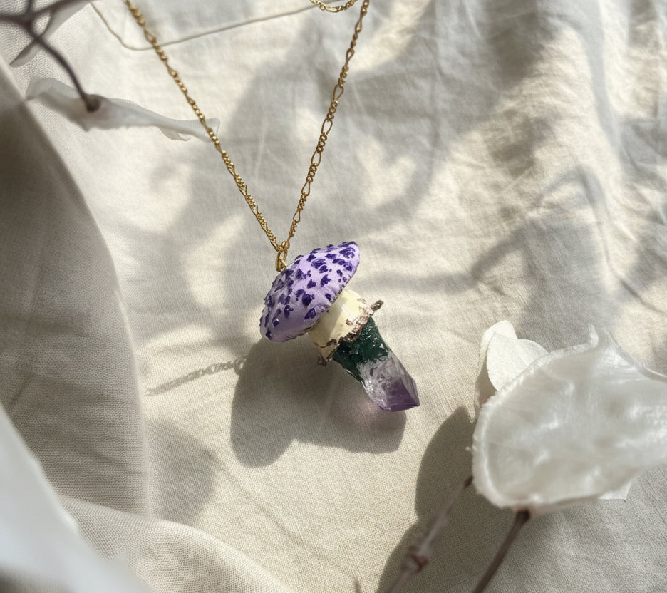 Amethyst Crystal Mushroom Necklace
