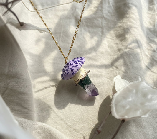 Amethyst Crystal Mushroom Necklace