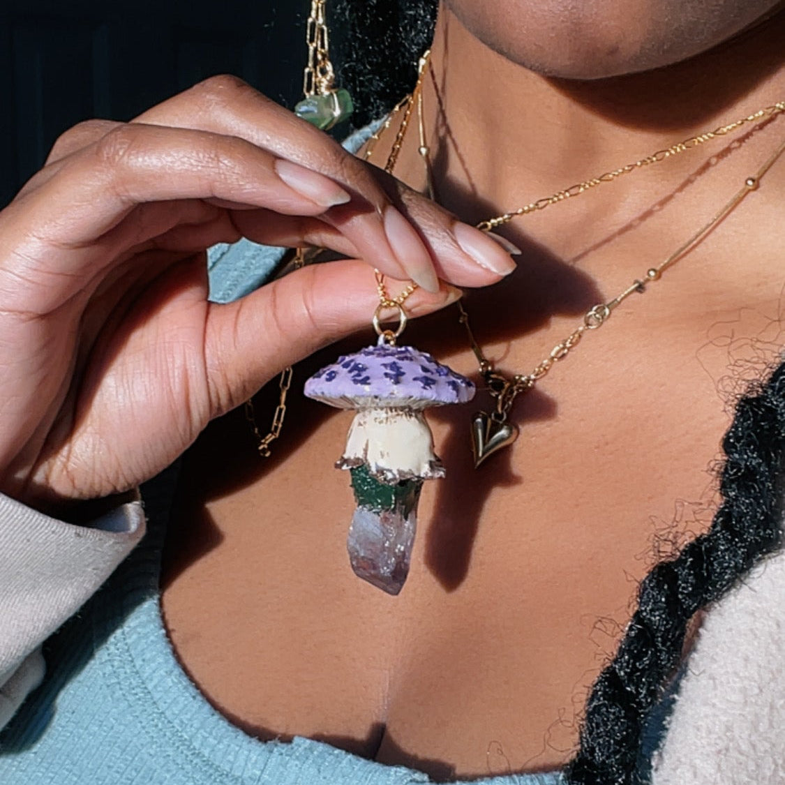 Amethyst Crystal Mushroom Necklace