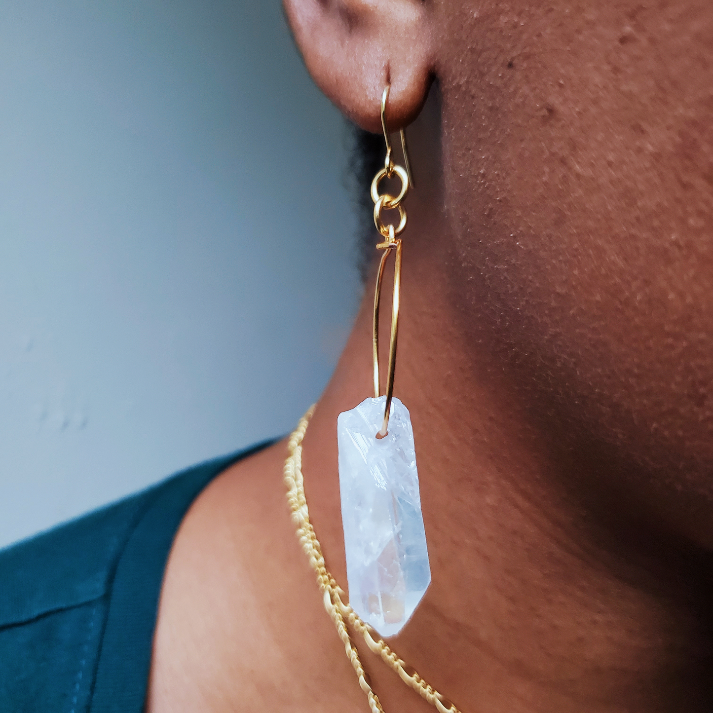 White Raw Quartz Hoop Earring