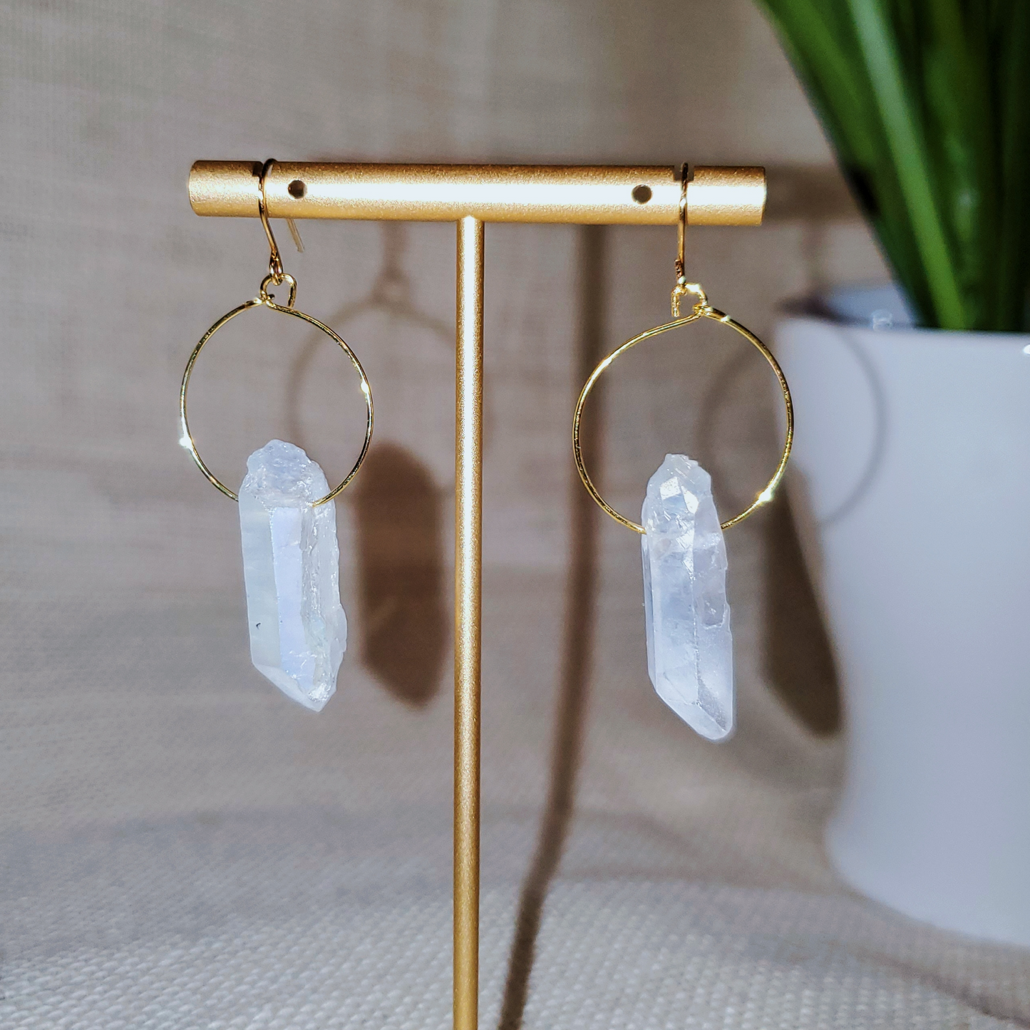 White Raw Quartz Hoop Earring